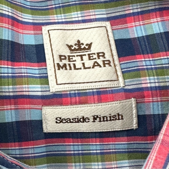 Peter Millar Seaside Finish Plaid Cotton Button Down Men's Size Large - Picture 2 of 8